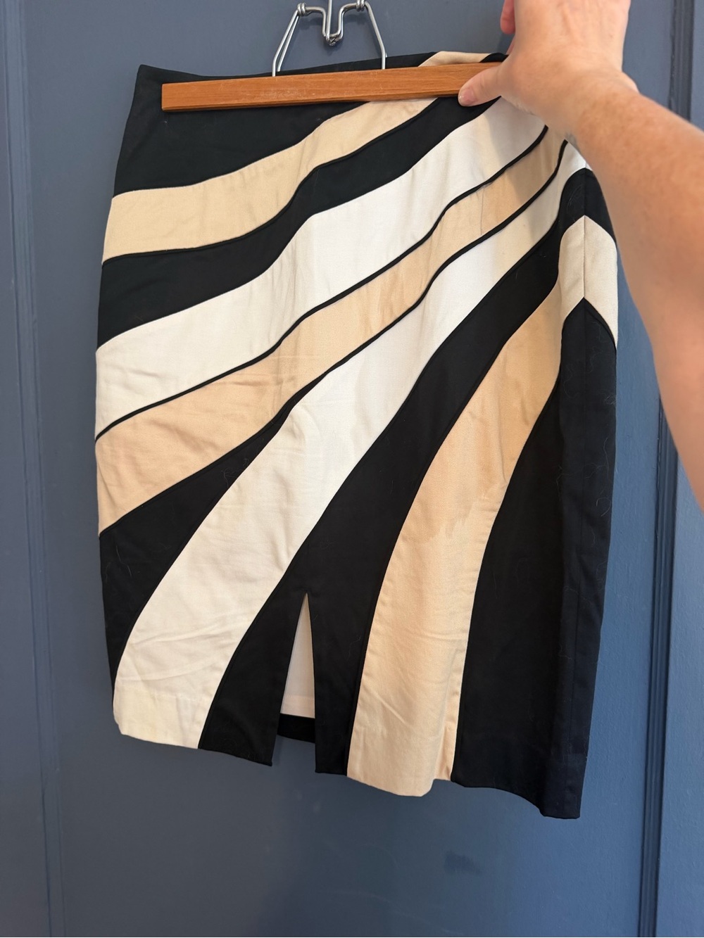 White House Black Market Black and Cream Curved-Panel Pencil Skirt